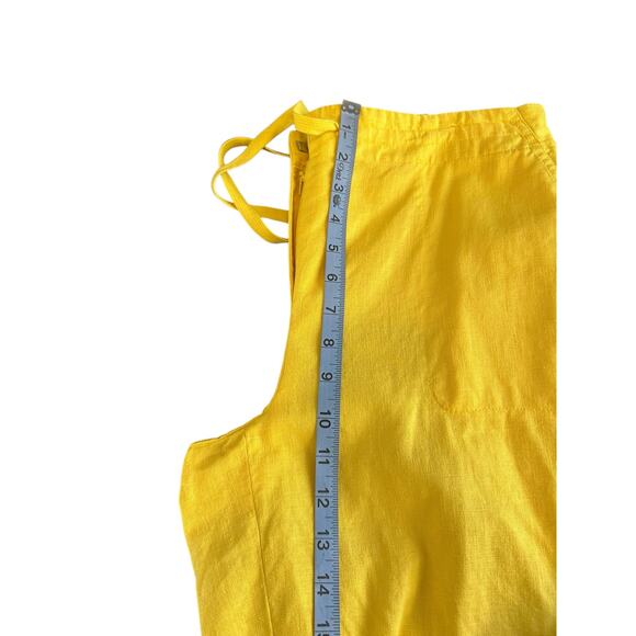 Talbots Pants Linen Cotton Yellow Embroidered Cotton Lagenlook Vacation Size 10 - Picture 9 of 11